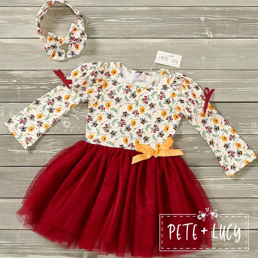 Pete + Lucy Burgandy Bees Tulle